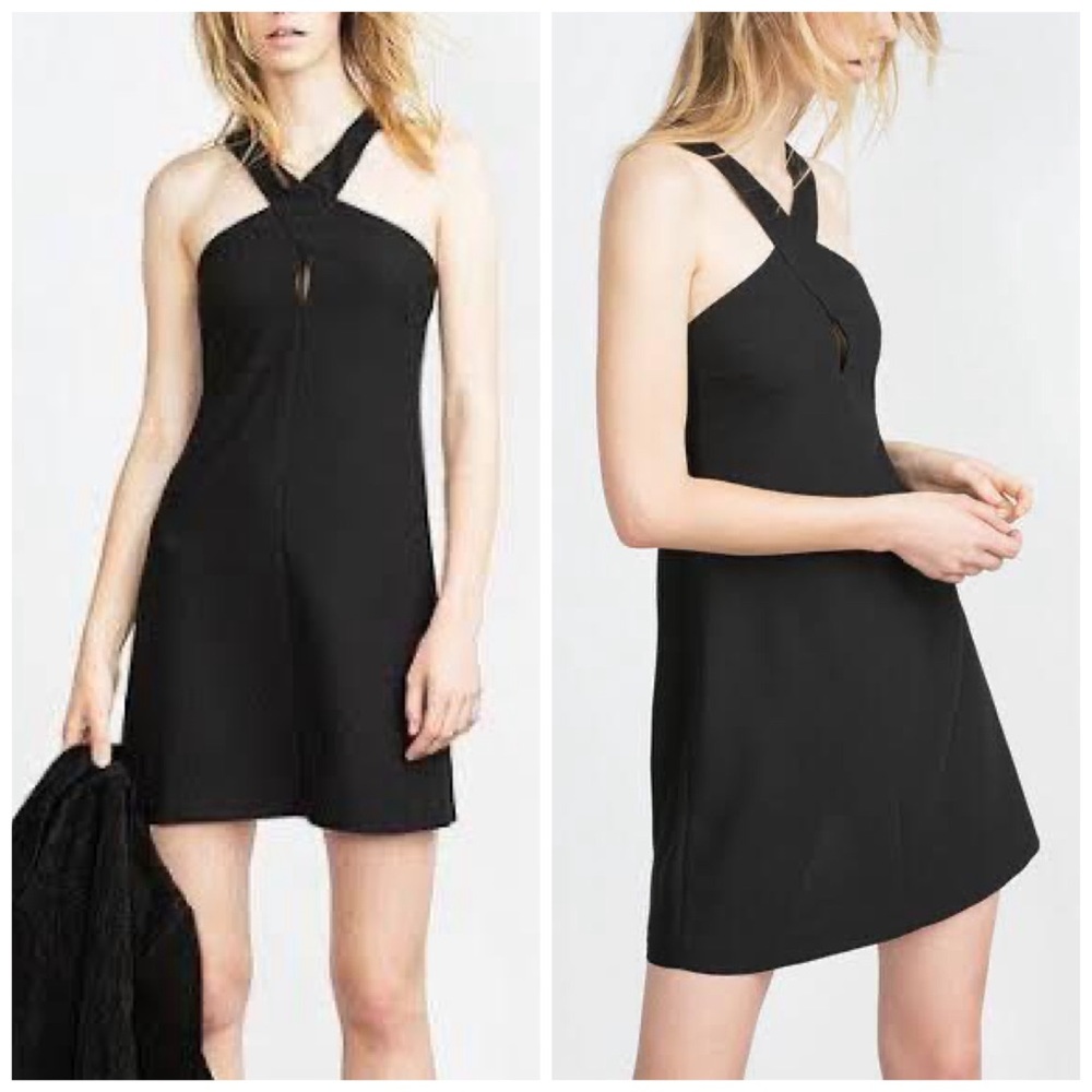 NWT Zara Black Keyhole Mini Dress - Picture 1 of 10